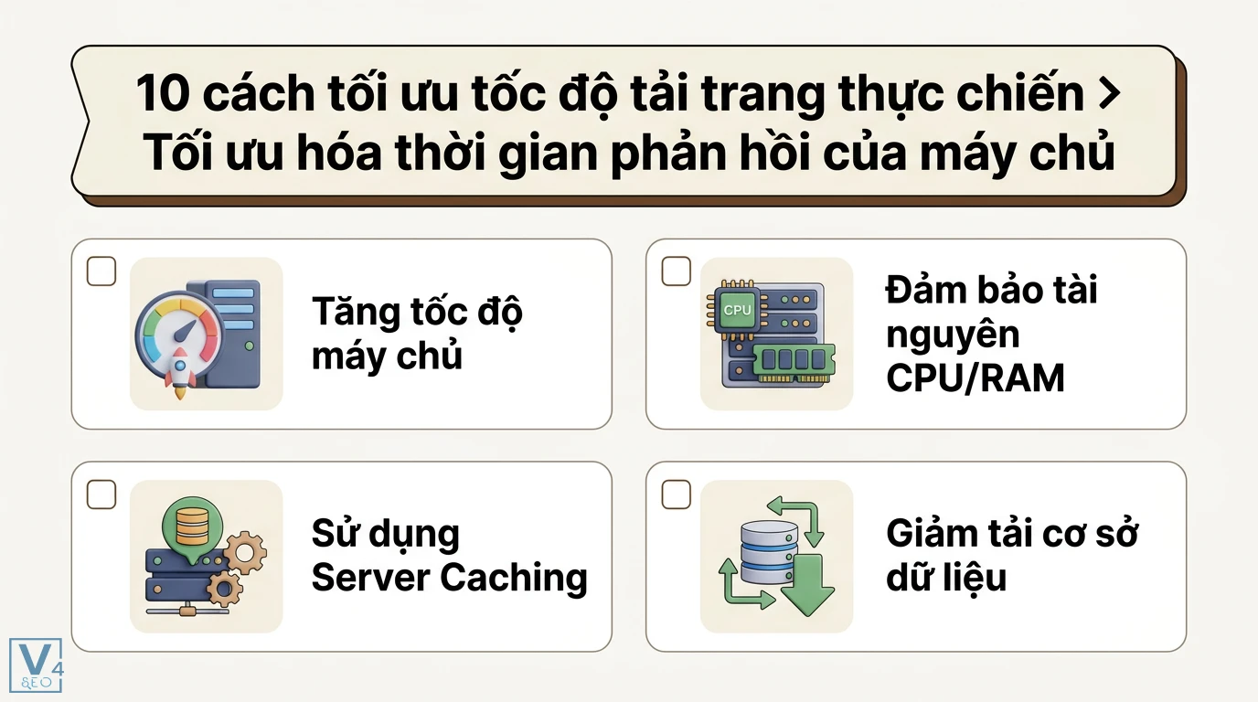 10 cách tăng cường tốc độ tải trang cho nội dung SEO chuẩn Core Web Vitals mới nhất 2 Tối ưu hóa thời gian phản hồi của máy chủ qua việc đảm bảo CPU RAM dùng Server Caching và giảm tải cơ sở dữ liệu để cải thiện TTFB