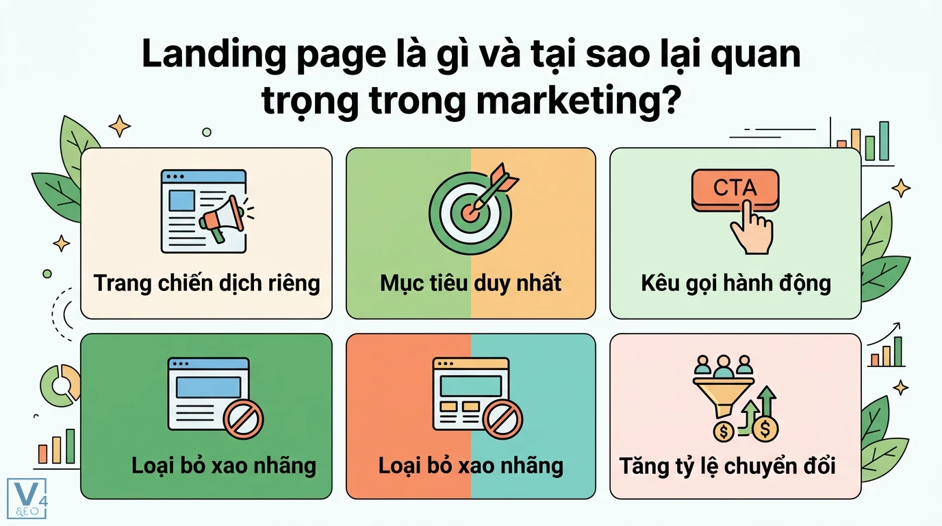 Báo cáo landing page là gì? Cách đo lường chuyển đổi trên GA4 1 Landing page tối ưu marketing tập trung vào mục tiêu duy nhất, kêu gọi hành động CTA, loại bỏ xao nhãng và gia tăng tỷ lệ chuyển đổi