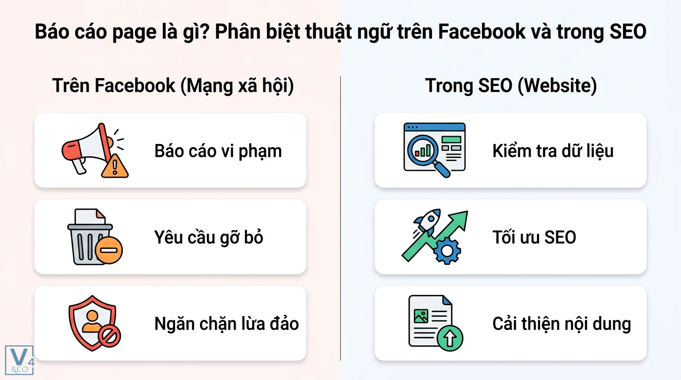 Báo cáo page là gì? Hướng dẫn report Fanpage và quy trình xử lý 1 Phân biệt báo cáo page trên Facebook là báo cáo vi phạm, gỡ bỏ với báo cáo page trong SEO là kiểm tra dữ liệu, tối ưu và cải thiện nội dung