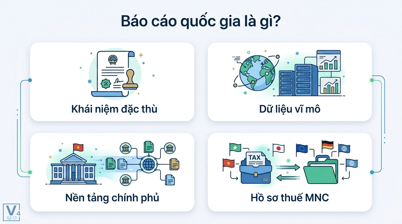 Báo cáo quốc gia là gì? Hệ thống thông tin và báo cáo lợi nhuận 1 Báo cáo quốc gia gồm khái niệm đặc thù về dữ liệu vĩ mô, nền tảng chính phủ và hồ sơ thuế MNC cho doanh nghiệp đa quốc gia