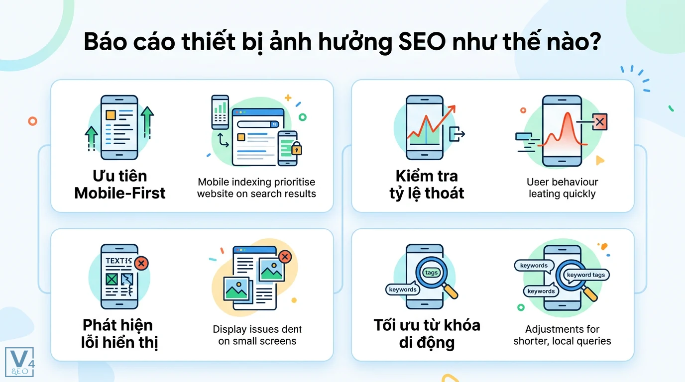 Báo cáo thiết bị là gì? Hướng dẫn lập mẫu quản lý, bảo trì chuẩn 2 Báo cáo thiết bị ảnh hưởng SEO qua ưu tiên Mobile-First, kiểm tra tỷ lệ thoát, phát hiện lỗi hiển thị và tối ưu hóa từ khóa trên di động