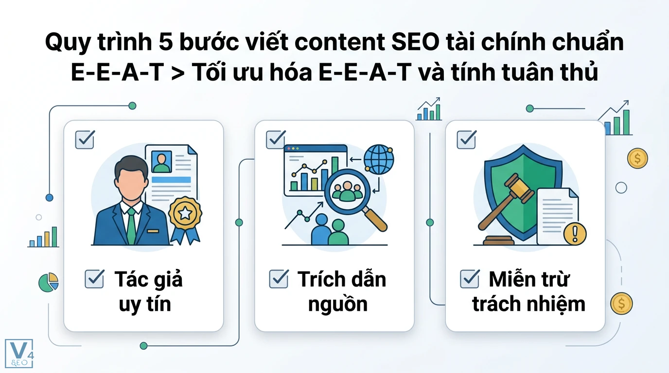 Bí quyết viết Content SEO cho ngành tài chính, ngân hàng bền vững 2 Tối ưu E-E-A-T cho content SEO tài chính thông qua hồ sơ tác giả uy tín, trích dẫn nguồn dữ liệu tin cậy và bổ sung miễn trừ trách nhiệm