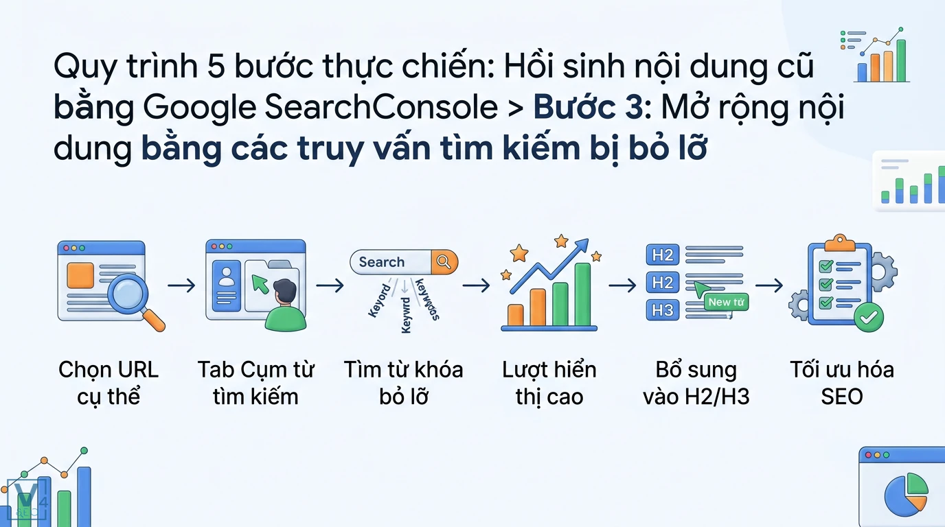 Cách sử dụng Google Search Console để tối ưu nội dung SEO thực chiến 2 Mở rộng nội dung bằng các truy vấn tìm kiếm bị bỏ lỡ từ Google Search Console và bổ sung từ khóa vào thẻ H2 H3 giúp tối ưu hóa SEO hiệu quả