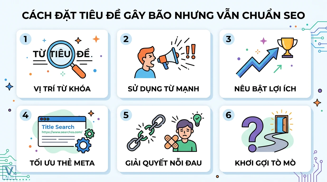 Cách viết bài SEO có yếu tố viral cao trên mạng xã hội bền vững 2 Cách đặt tiêu đề gây bão chuẩn SEO qua vị trí từ khóa, dùng từ mạnh, nêu bật lợi ích, tối ưu thẻ Meta, giải quyết nỗi đau và khơi gợi tò mò