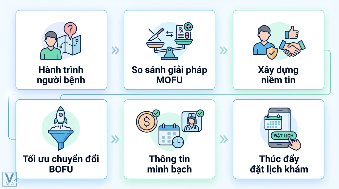 Câu chuyện thành công: SEO Content cho ngành y tế và kết quả bất ngờ 2 Hành trình tìm kiếm và chuyển đổi của bệnh nhân qua các bước so sánh giải pháp MOFU và cung cấp thông tin minh bạch để thúc đẩy đặt lịch khám