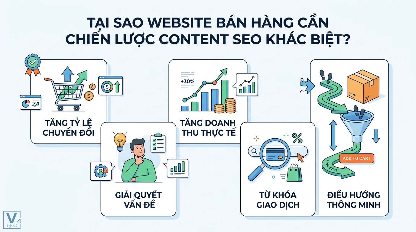 Chiến lược Content SEO 2026 cho Website Bán Hàng: Tăng Tỷ Lệ Chuyển Đổi 1 Chiến lược Content SEO website bán hàng giúp tăng tỷ lệ chuyển đổi, doanh thu, tối ưu từ khóa giao dịch và hệ thống điều hướng thông minh