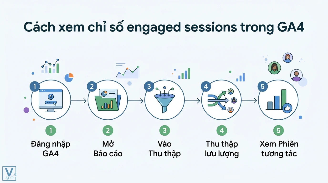Engaged sessions là gì? Cách xem và tối ưu chỉ số này trong GA4 2 Cách xem chỉ số engaged sessions trong GA4 qua các bước đăng nhập mở báo cáo vào thu thập lưu lượng và theo dõi phiên tương tác