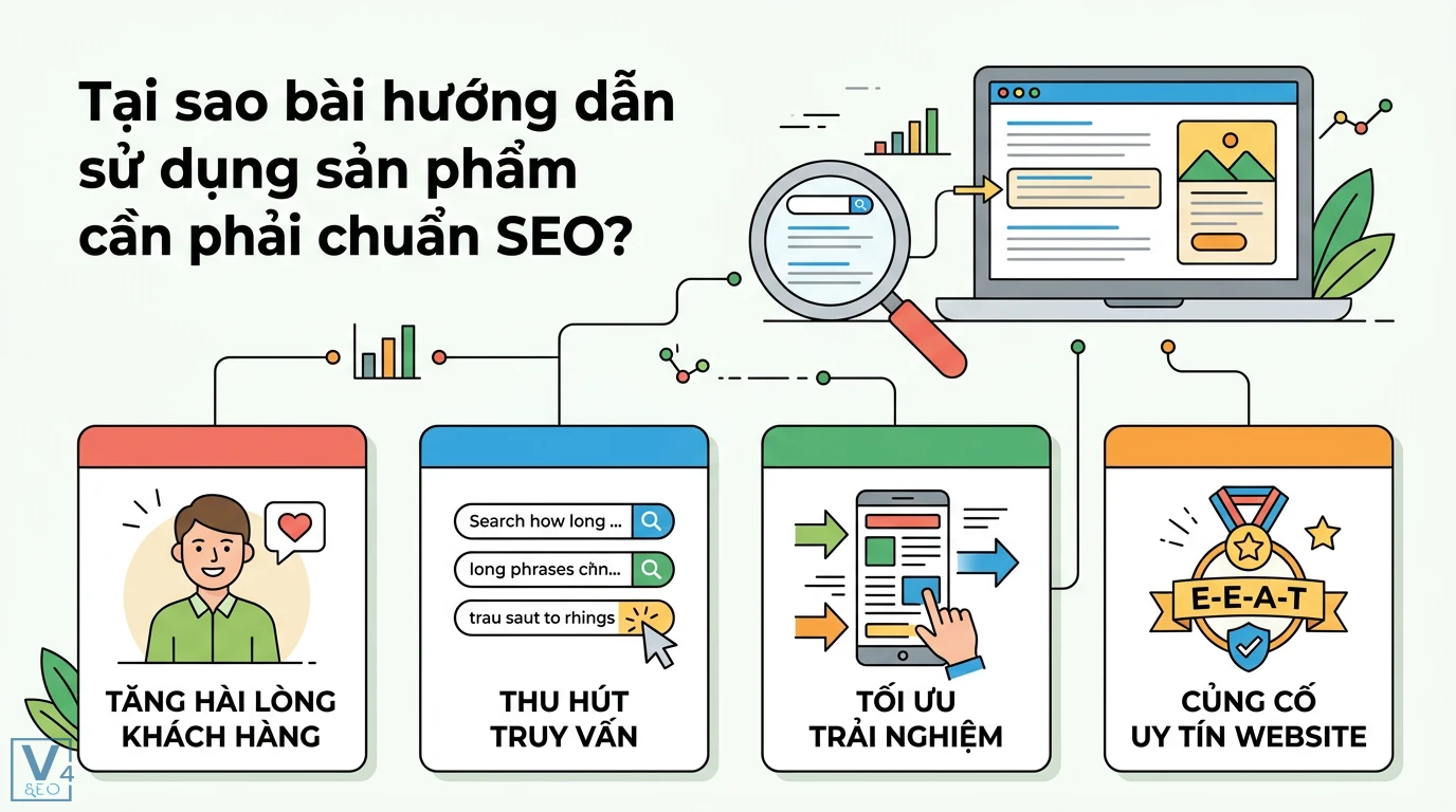 Hướng dẫn viết bài về hướng dẫn sử dụng sản phẩm chuẩn SEO: Tối ưu AI, UX 1 Bài hướng dẫn sử dụng sản phẩm chuẩn SEO giúp tăng hài lòng khách hàng, thu hút truy vấn, tối ưu trải nghiệm và củng cố uy tín E-E-A-T