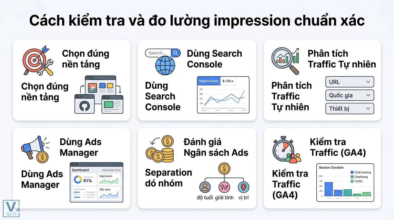 Impressions là gì? Cách tính và mẹo tăng hiển thị Ads và SEO 2 Cách kiểm tra và đo lường impression qua Search Console và Ads Manager để phân tích traffic tự nhiên ngân sách ads và Session Duration GA4