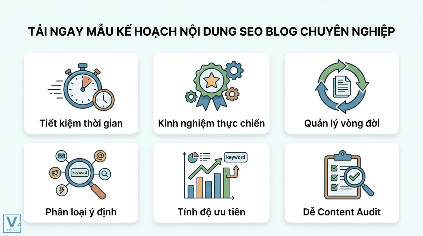 Kế hoạch nội dung SEO cho blog: Từ cơ bản đến nâng cao (Kèm mẫu & AI) 3 Mẫu kế hoạch nội dung SEO blog chuyên nghiệp giúp tiết kiệm thời gian, phân loại ý định tìm kiếm, tính độ ưu tiên và quản lý content audit