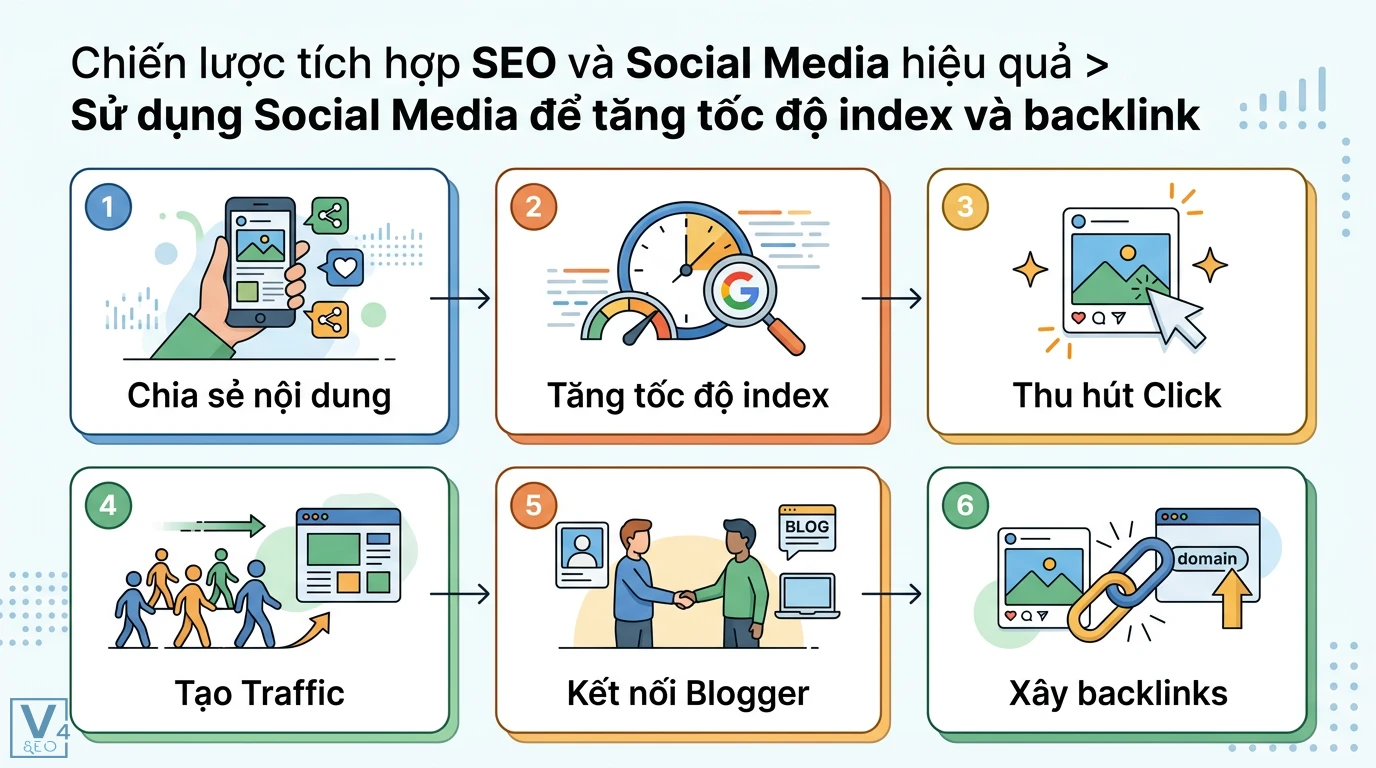 Làm sao để kết hợp SEO và Social Media Marketing? Quy trình chuẩn 2 Chiến lược tích hợp Social Media giúp tăng tốc độ index, thu hút traffic, kết nối blogger và xây dựng backlink tự nhiên cho website