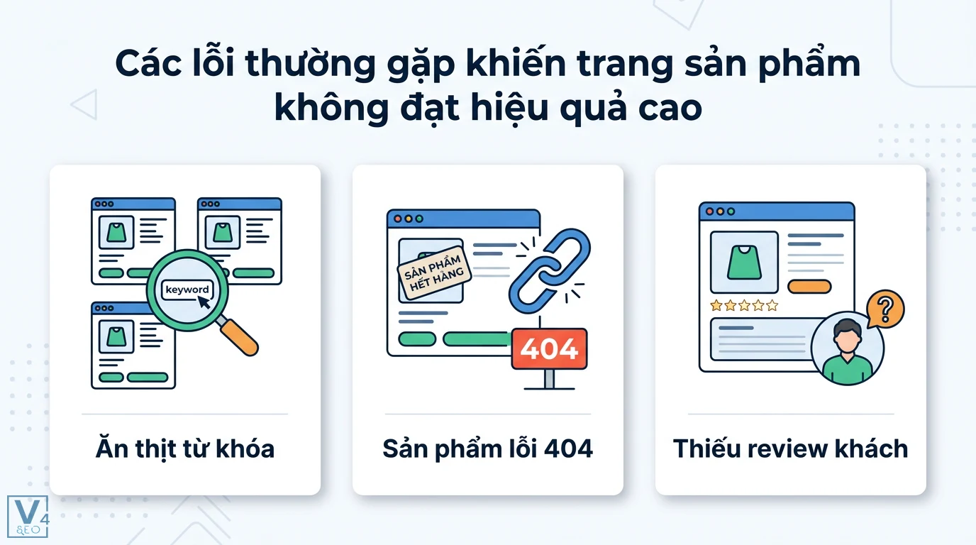 Tối ưu Content SEO trang sản phẩm TMĐT 2026: AI, UX & Schema 3 Lỗi ăn thịt từ khóa, mã lỗi 404 và thiếu review khách hàng khiến trang sản phẩm không đạt hiệu quả cao về SEO và trải nghiệm mua sắm