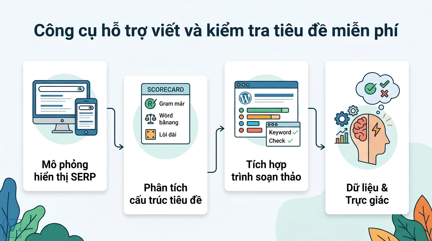 Làm sao để viết tiêu đề hấp dẫn và tối ưu SEO? 10+ Mẹo tăng CTR 3 Công cụ hỗ trợ viết tiêu đề gồm mô phỏng SERP, phân tích cấu trúc, tích hợp trình soạn thảo và kết hợp giữa dữ liệu cùng trực giác người viết