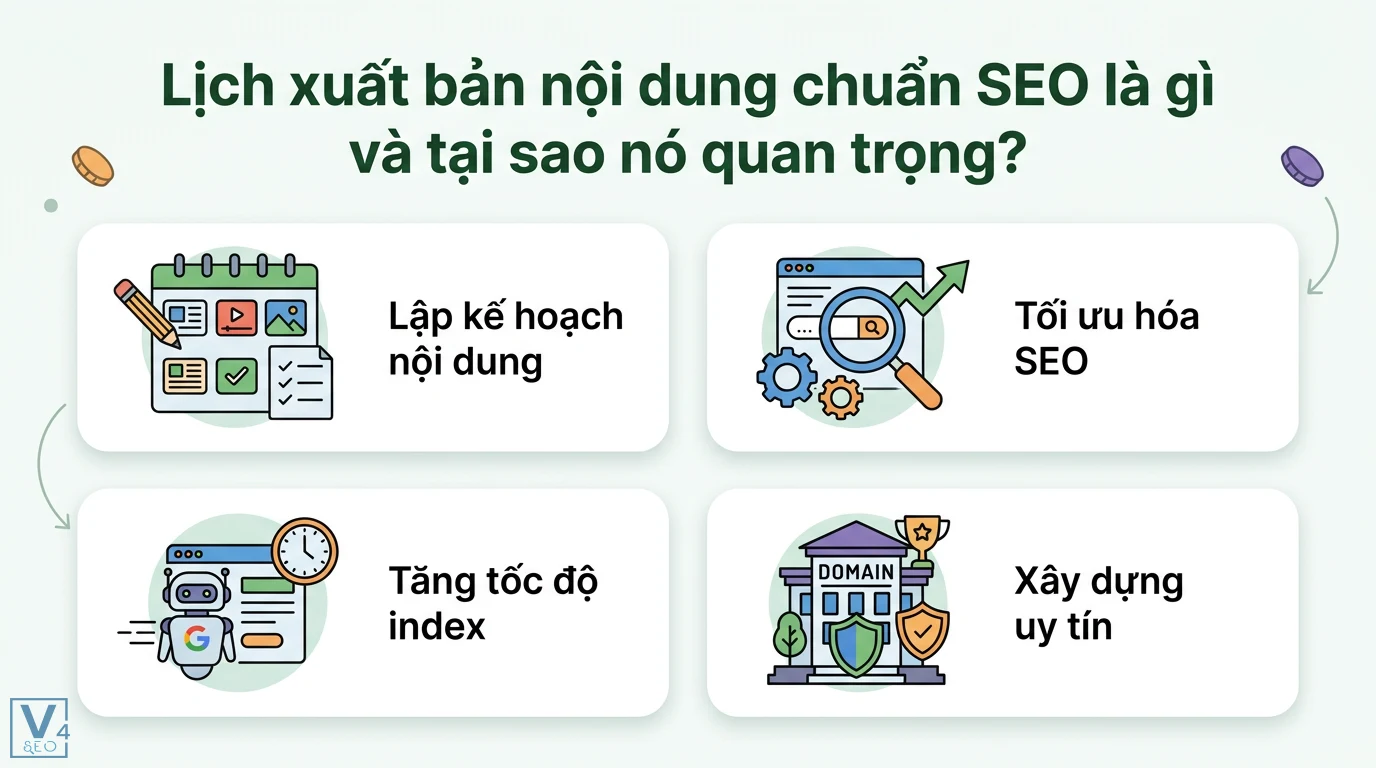 Cách xây dựng lịch xuất bản nội dung SEO bằng AI + Template 1 Lịch xuất bản nội dung chuẩn SEO giúp lập kế hoạch nội dung, tối ưu hóa SEO, tăng tốc độ index và xây dựng uy tín cho domain website