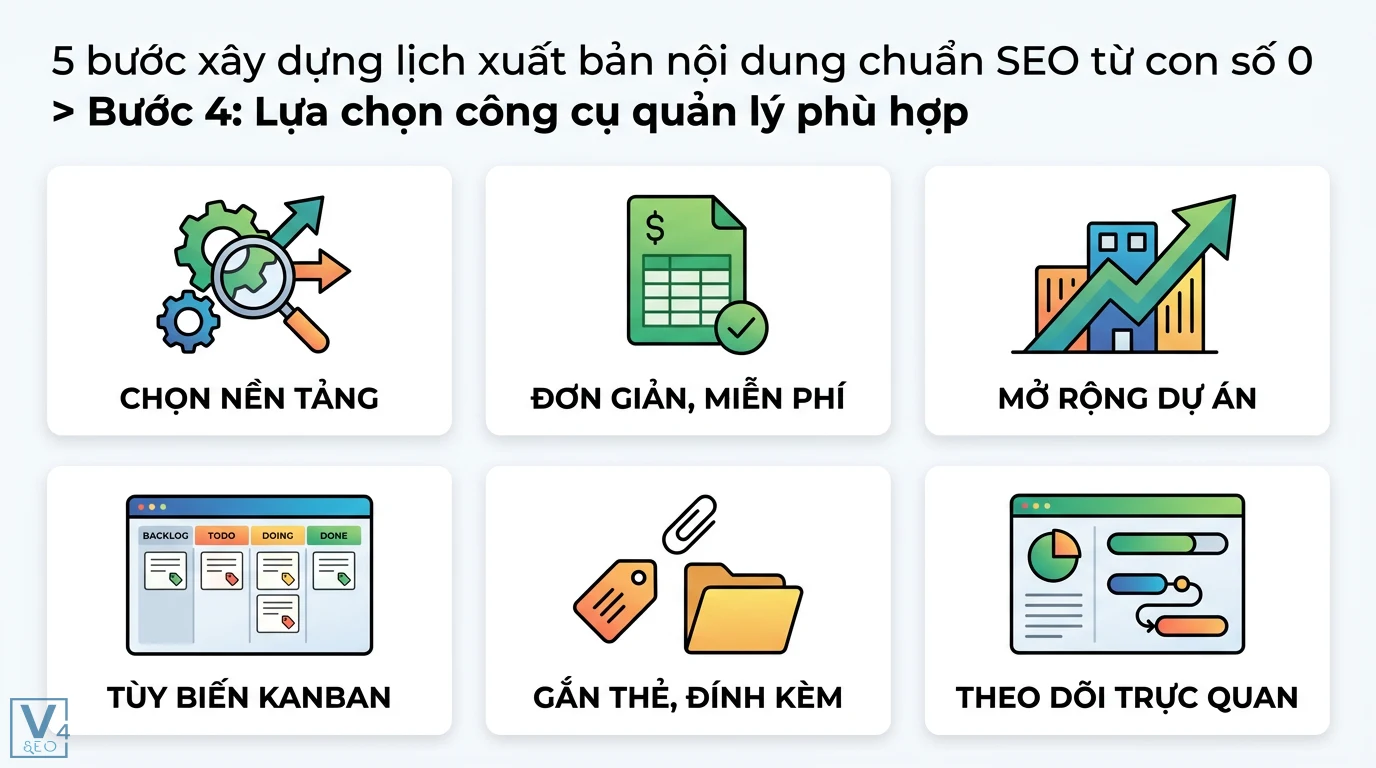 Cách xây dựng lịch xuất bản nội dung SEO bằng AI + Template 2 Lựa chọn công cụ quản lý lịch xuất bản nội dung chuẩn SEO hỗ trợ tùy biến Kanban gắn thẻ đính kèm và theo dõi tiến độ dự án trực quan