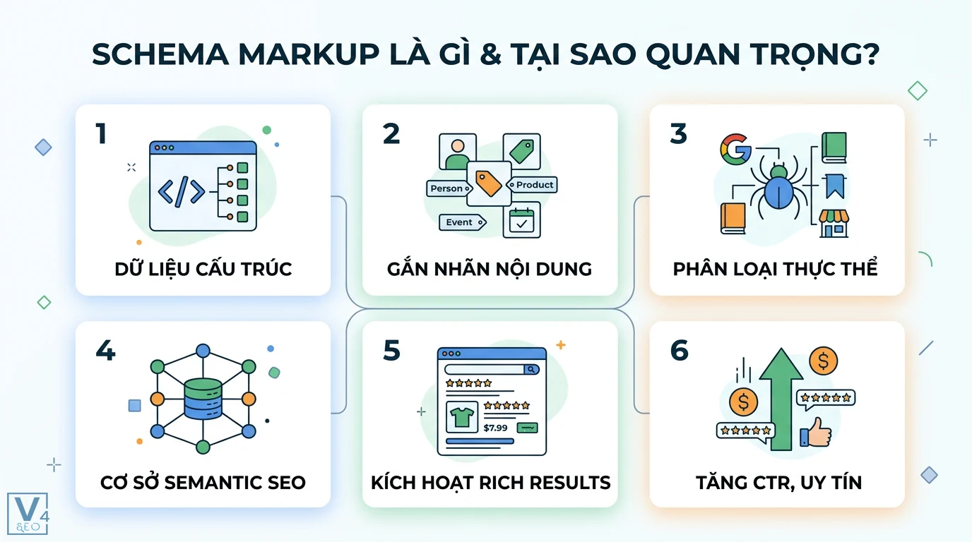 Markup thân thiện schema là gì? Hướng dẫn JSON-LD và Rich Results 1 Schema markup gắn nhãn dữ liệu cấu trúc và phân loại thực thể cho Semantic SEO giúp kích hoạt Rich Results nhằm tăng CTR và uy tín website