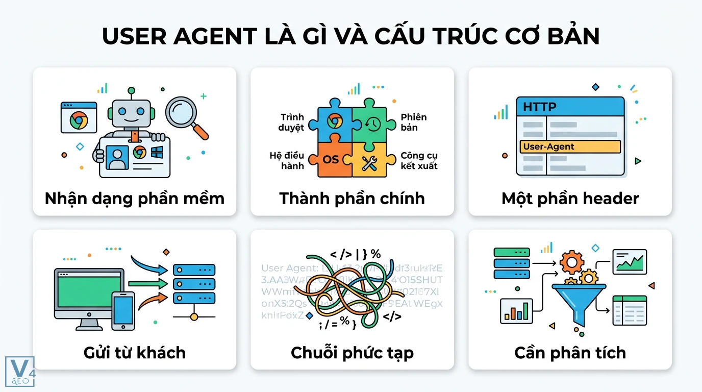 Parse user-agent là gì? Cách phân tích và công cụ bóc tách dữ liệu 1 Cấu trúc User Agent trong HTTP header giúp nhận diện trình duyệt, hệ điều hành và phiên bản từ chuỗi dữ liệu phức tạp gửi từ máy khách