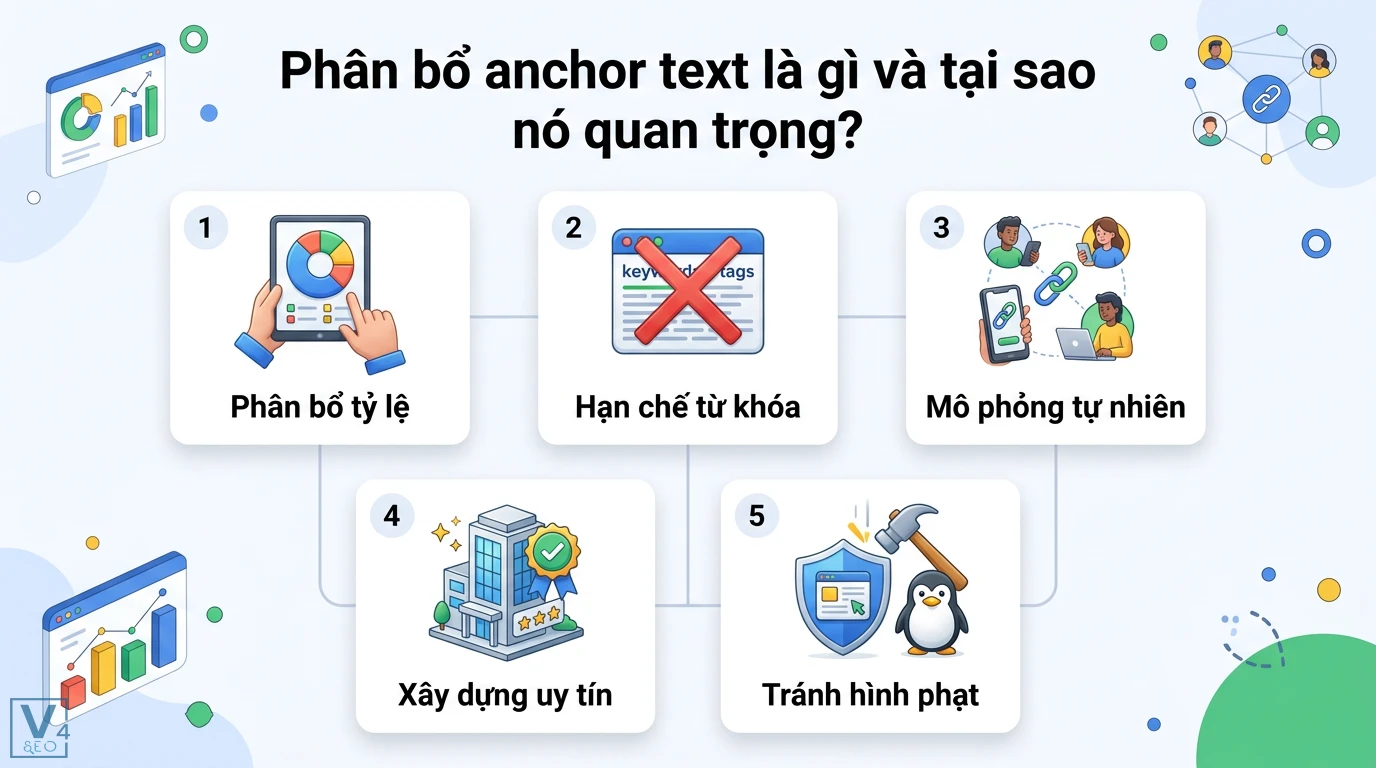 Phân bổ anchor là gì? Cách tối ưu tỷ lệ anchor text chuẩn 2026 1 Phân bổ anchor text hợp lý bằng cách cân đối tỷ lệ, hạn chế từ khóa, mô phỏng tự nhiên để xây dựng uy tín và tránh hình phạt Google Penguin
