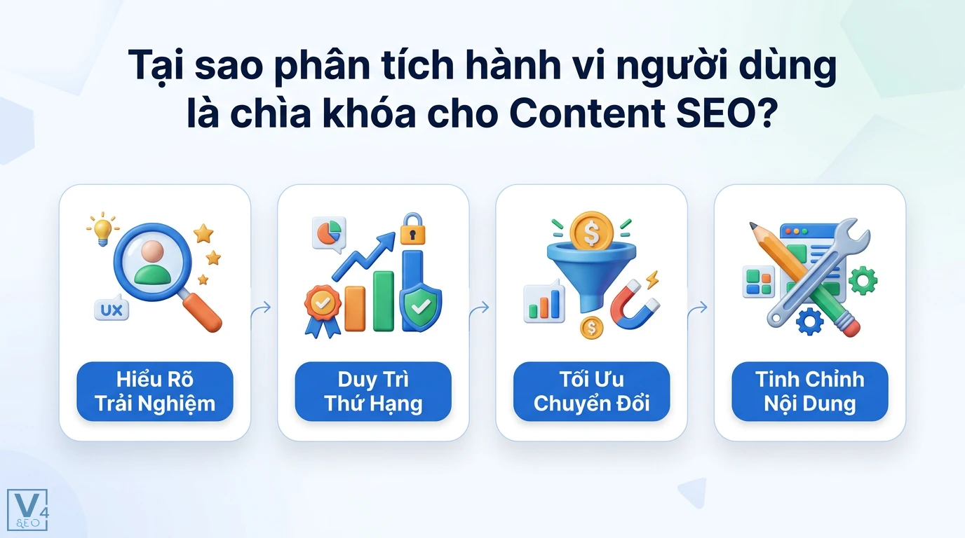 Phân tích hành vi người dùng qua Google Analytics cho Content SEO 1 Phân tích hành vi người dùng là chìa khóa Content SEO để hiểu rõ trải nghiệm, duy trì thứ hạng, tối ưu chuyển đổi và tinh chỉnh nội dung