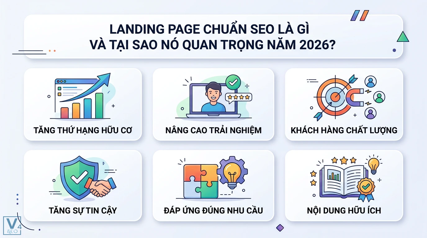 Phương pháp viết nội dung SEO cho Landing Page: Lên Top & Tăng Chuyển Đổi 1 Landing page chuẩn SEO năm 2026 giúp tăng thứ hạng hữu cơ, nâng cao trải nghiệm, thu hút khách hàng chất lượng và cung cấp nội dung hữu ích