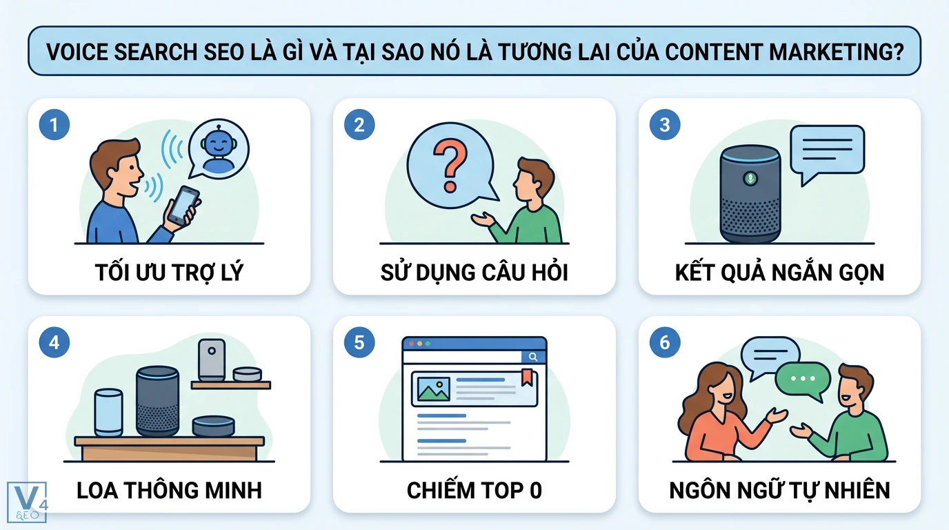 Phương pháp viết nội dung SEO cho voice search (tìm kiếm bằng giọng nói) 1 Voice search SEO tối ưu trợ lý ảo, sử dụng câu hỏi và loa thông minh để chiếm vị trí Top 0 với kết quả ngắn gọn bằng ngôn ngữ tự nhiên