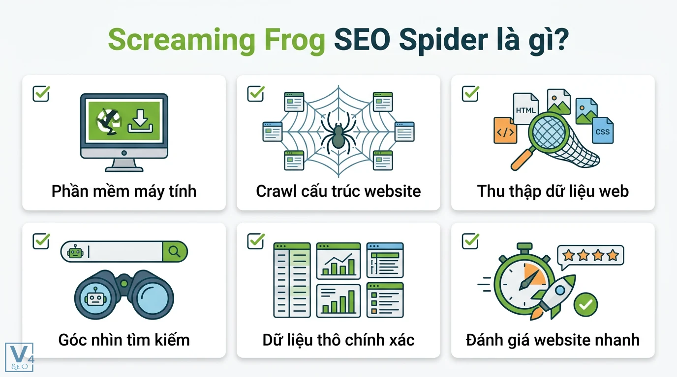 Screaming Frog là gì? Quy trình Audit Website chuyên sâu 1 Screaming Frog SEO Spider là phần mềm máy tính giúp crawl cấu trúc website, thu thập dữ liệu và đánh giá website nhanh từ góc nhìn tìm kiếm