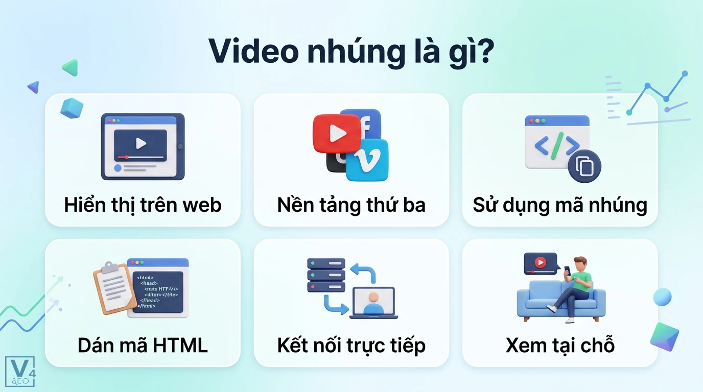 SEO video nhúng là gì? Hướng dẫn tối ưu Iframe và Video Schema 1 Video nhúng hiển thị từ nền tảng thứ ba trên website qua mã HTML giúp người dùng kết nối trực tiếp và xem toàn bộ nội dung ngay tại chỗ