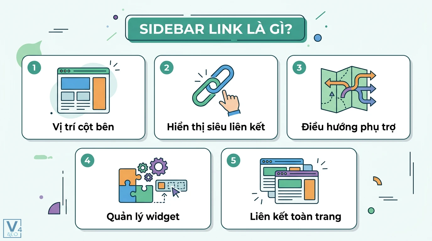 Sidebar link là gì? Hướng dẫn tối ưu liên kết sidebar cho SEO 1 Sidebar link hiển thị siêu liên kết tại cột bên giúp điều hướng phụ trợ, quản lý qua widget và có đặc tính liên kết toàn trang website