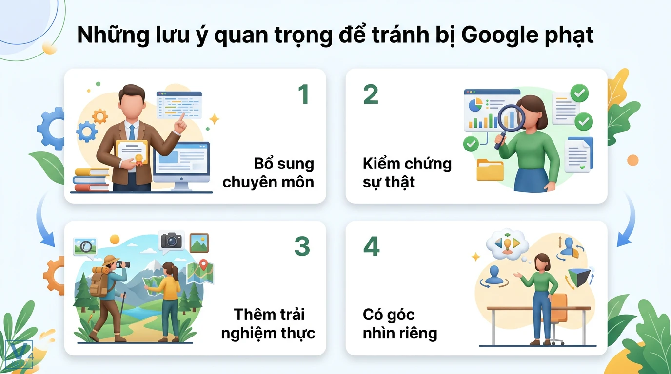 Sử dụng các công cụ AI để hỗ trợ viết Content SEO 2026: Bộ Prompt 3 Cách tránh bị Google phạt bằng việc bổ sung chuyên môn, kiểm chứng sự thật, thêm trải nghiệm thực tế và xây dựng góc nhìn riêng cho nội dung