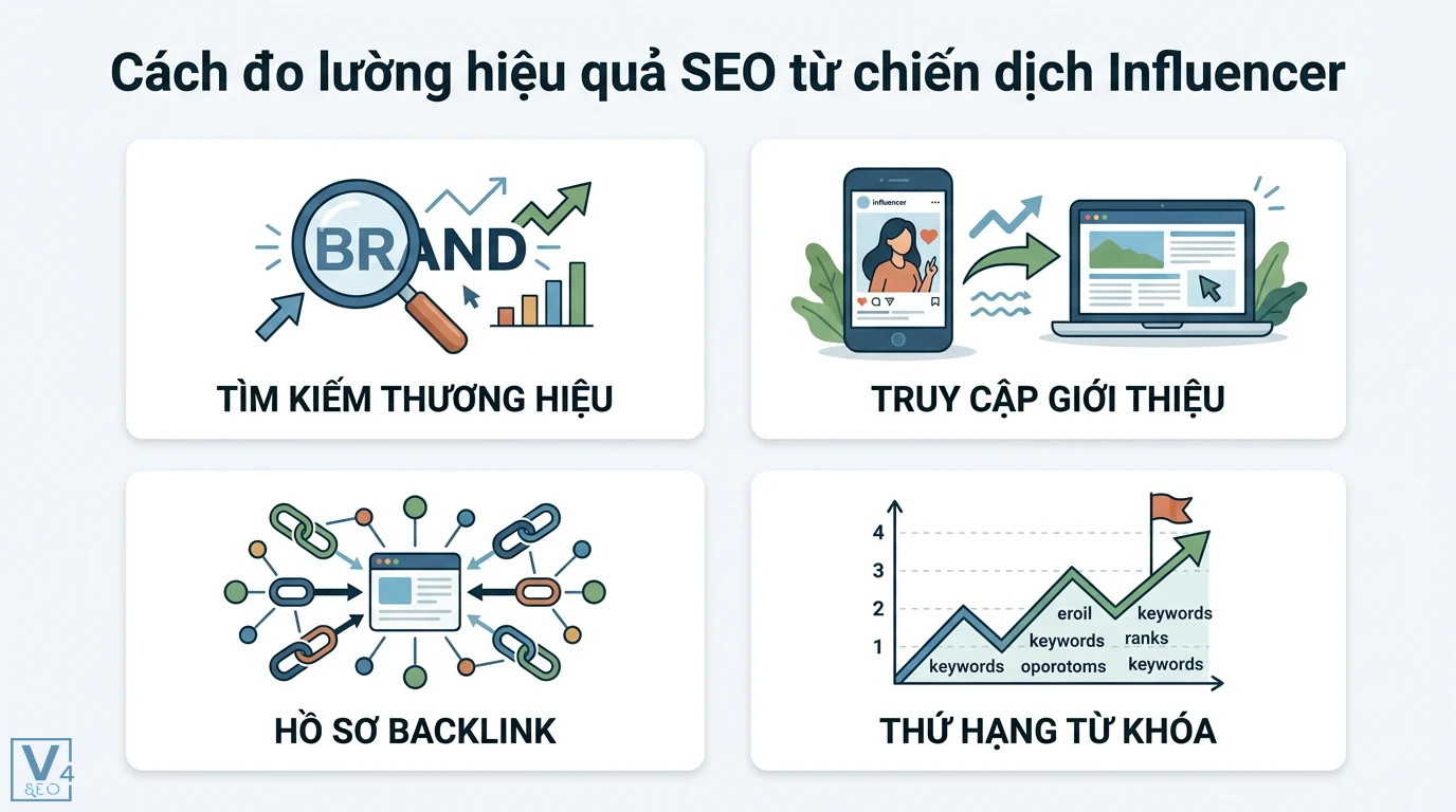 Sử dụng Content SEO trong chiến lược Influencer Marketing từ A-Z 3 Đo lường hiệu quả SEO từ chiến dịch Influencer qua tìm kiếm thương hiệu, truy cập giới thiệu, hồ sơ backlink và cải thiện thứ hạng từ khóa