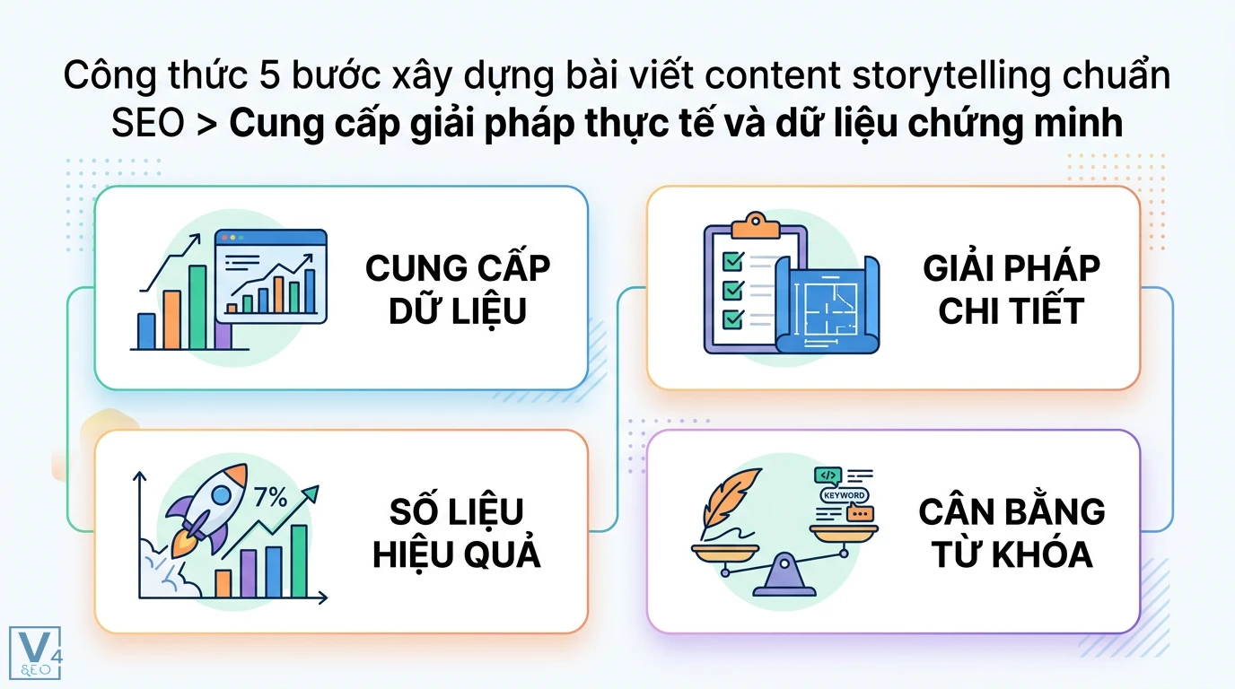 Sử dụng storytelling trong Content SEO để thu hút độc giả thực tế 2 Cung cấp dữ liệu, giải pháp chi tiết và số liệu hiệu quả giúp cân bằng mật độ từ khóa cho bài viết content storytelling chuẩn SEO