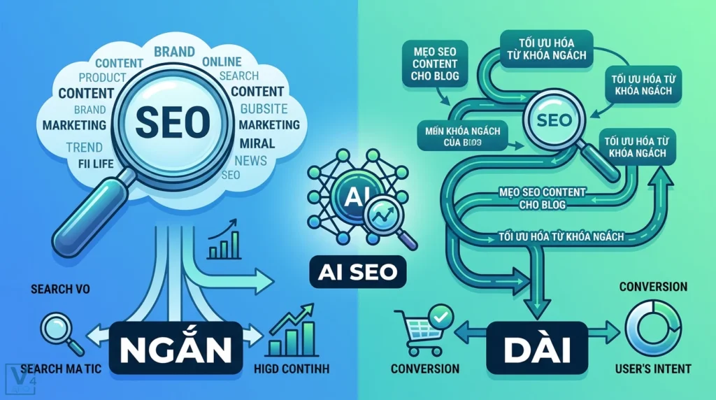 Sự khác biệt từ khóa ngắn & dài trong Content SEO: Ý định & AI 9 su khac biet giua tu khoa ngan va tu khoa dai trong content seo 0