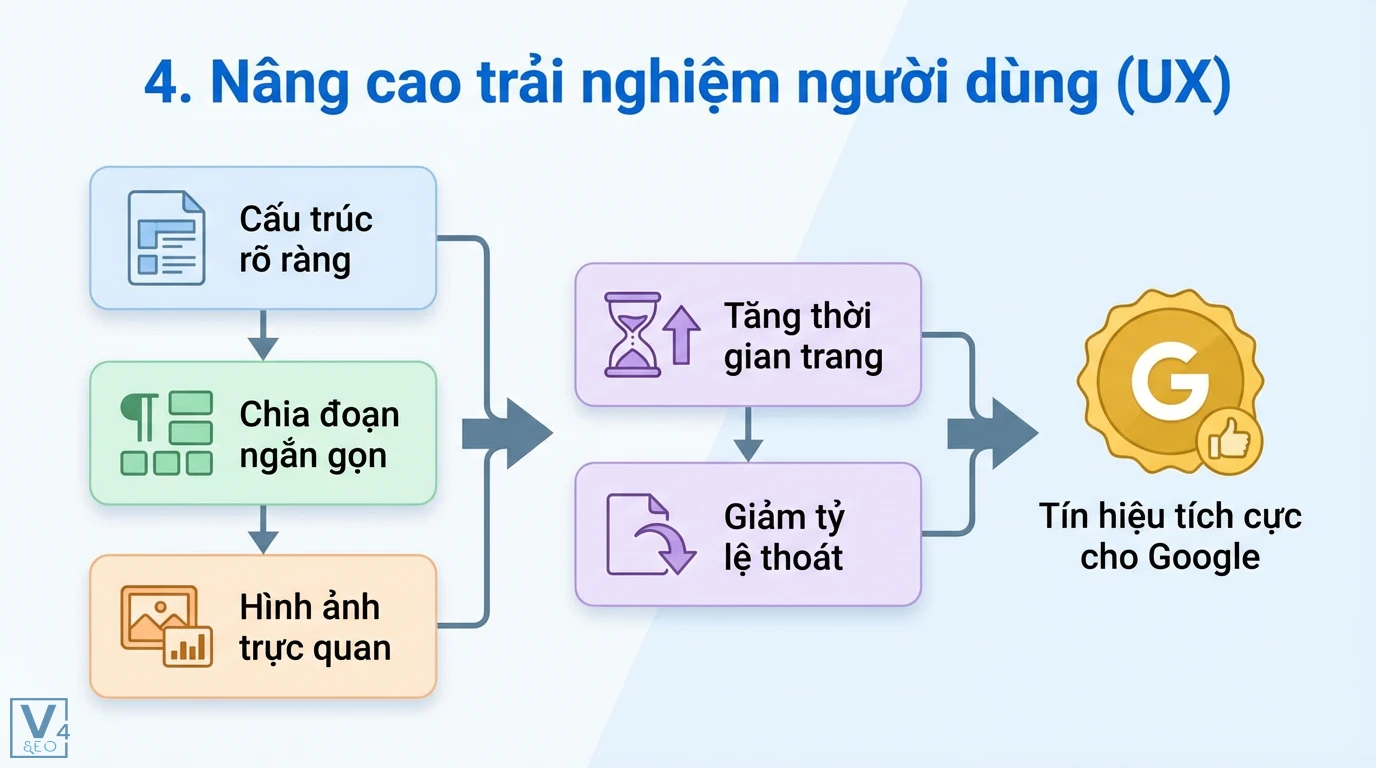 Tầm quan trọng của Content SEO: Tạo giá trị vượt trội AI 2 Cấu trúc rõ ràng, đoạn ngắn gọn và hình ảnh trực quan giúp tăng thời gian trên trang, giảm tỷ lệ thoát, tạo tín hiệu tích cực cho Google về trải nghiệm người dùng