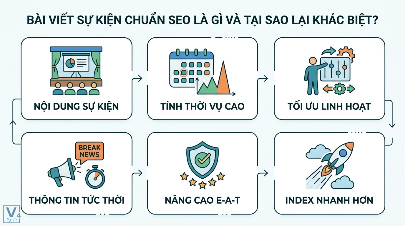 Tạo nội dung bài viết sự kiện (Event) và tối ưu SEO: Hướng dẫn toàn diện 1 Bài viết sự kiện chuẩn SEO với tính thời vụ, thông tin tức thời, tối ưu linh hoạt và nâng cao E-A-T giúp tăng tốc độ index trên Google