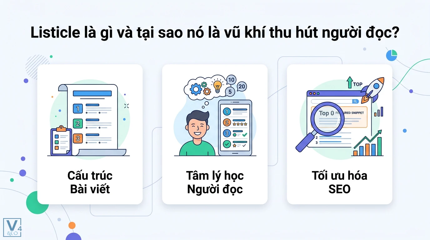 7 bước tạo nội dung danh sách (Listicle) để thu hút người đọc 1 Listicle tối ưu cấu trúc bài viết dựa trên tâm lý học người đọc giúp nâng cao hiệu quả SEO và chiếm lĩnh vị trí Top 0 Featured Snippet