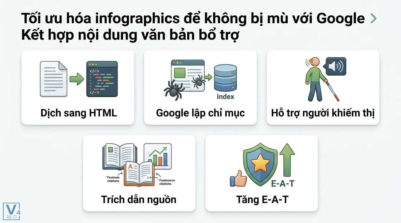 Cách tạo nội dung SEO theo dạng bảng biểu, infographics chuẩn GEO và UX 2 Nội dung văn bản bổ trợ cho infographic giúp Google lập chỉ mục, hỗ trợ người khiếm thị và trích dẫn nguồn để gia tăng thẩm quyền E-A-T