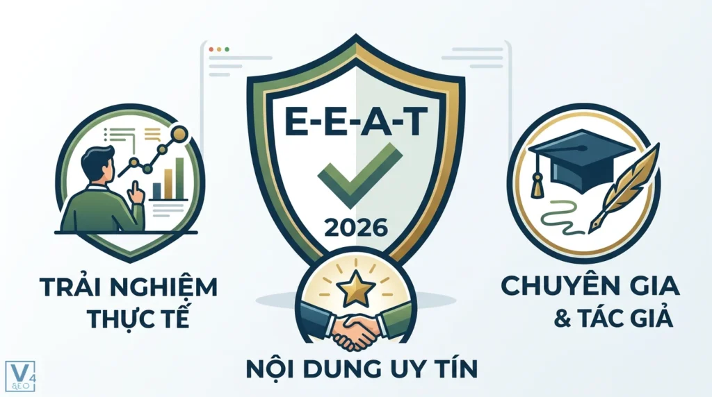 Tạo nội dung với yếu tố E-A-T chuẩn E-E-A-T 2026 từ trải nghiệm 2 tao noi dung voi yeu to e a t expertise authoritativeness trustworthiness 0