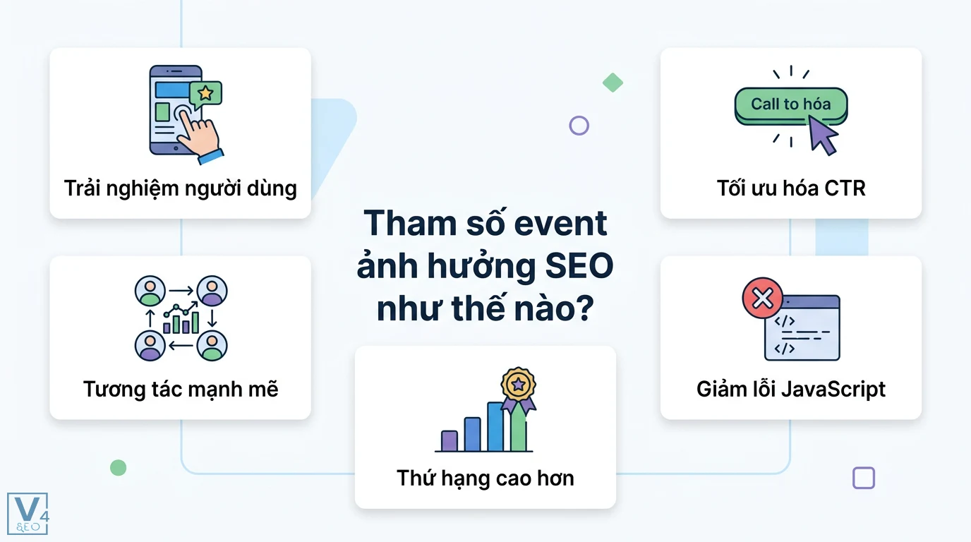 Tham số event là gì? Hiểu rõ Event Object trong JavaScript DOM 2 Tham số event ảnh hưởng SEO qua trải nghiệm người dùng, tối ưu hóa CTR, tương tác mạnh mẽ, giảm lỗi JavaScript và đạt thứ hạng cao hơn