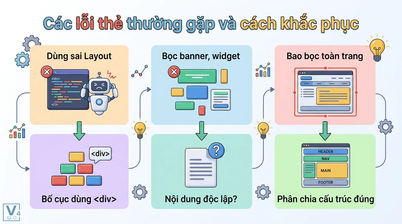 Thẻ <article> là gì? Cách dùng chuẩn SEO, phân biệt với section 3 Cách khắc phục lỗi thẻ HTML khi bọc banner widget và giải pháp phân chia cấu trúc trang web chuẩn SEO thông qua các nội dung độc lập rạch ròi