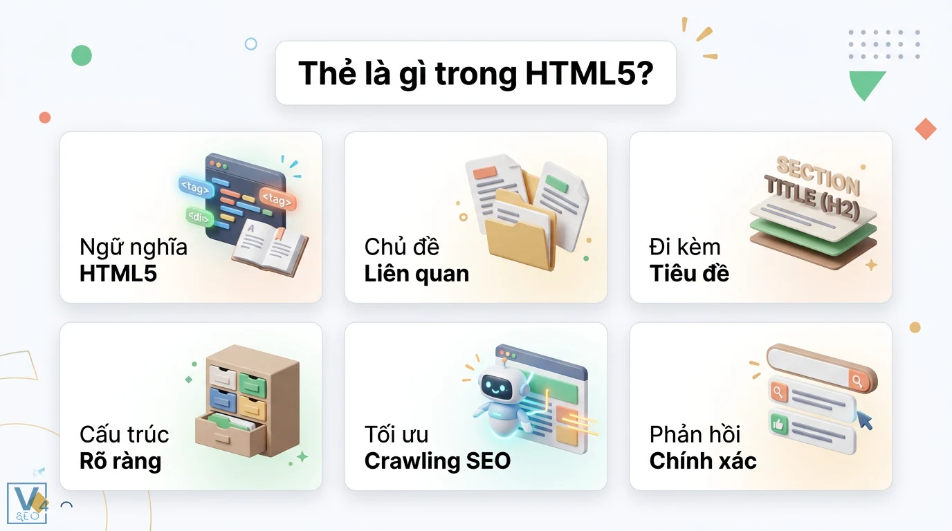 Thẻ <section> là gì? Cách phân biệt với div và article chuẩn W3C 1 Thẻ section HTML5 định nghĩa ngữ nghĩa và cấu trúc rõ ràng đi kèm tiêu đề H2 giúp tối ưu crawling SEO và phản hồi tìm kiếm chính xác