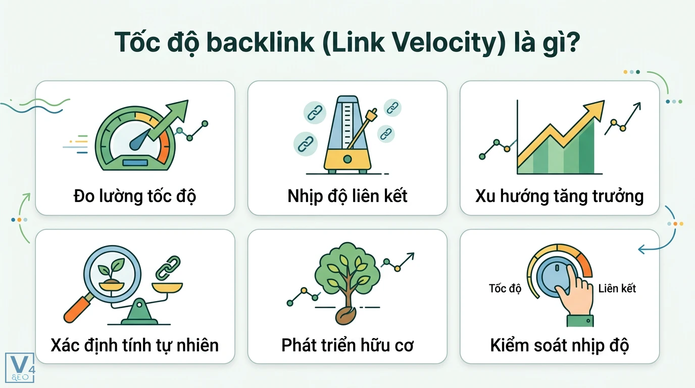 Tốc độ backlink là gì? Cách kiểm soát Link Velocity để SEO an toàn 1 Tốc độ backlink Link Velocity đo lường nhịp độ liên kết, xu hướng tăng trưởng và kiểm soát nhịp độ để đảm bảo phát triển hữu cơ tự nhiên