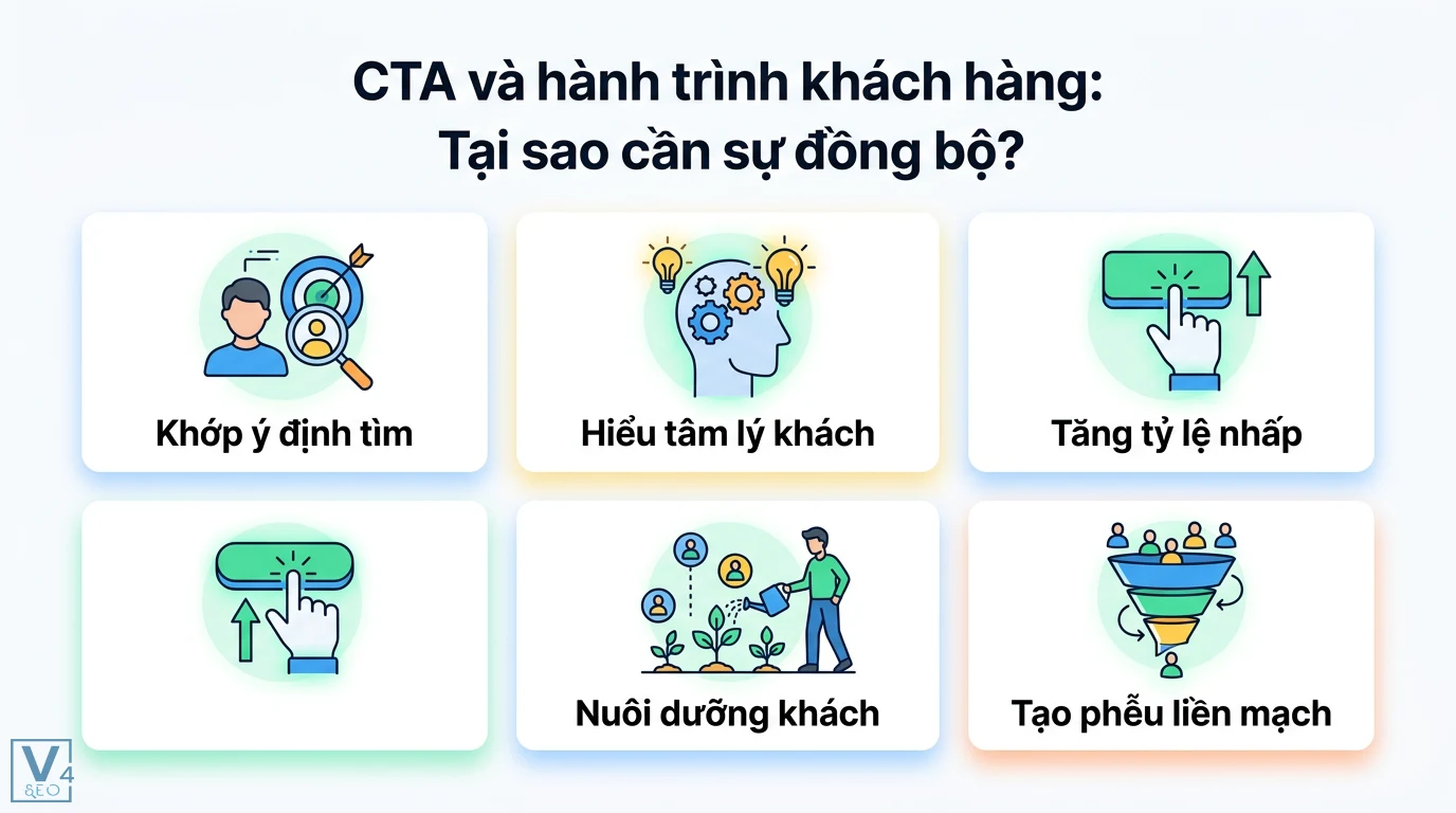 Tối ưu CTA theo giai đoạn hành trình khách hàng: Tăng chuyển đổi 1 Đồng bộ CTA với hành trình khách hàng để khớp ý định tìm kiếm, hiểu tâm lý khách, tăng tỷ lệ nhấp, nuôi dưỡng và tạo phễu bán hàng liền mạch