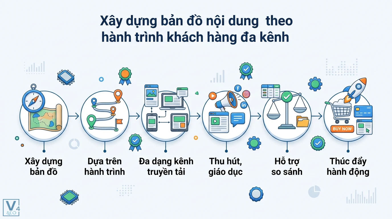 Cách tối ưu hóa Content SEO cho chiến lược Omnichannel Marketing 1 Xây dựng bản đồ nội dung đa kênh từ giai đoạn giáo dục nhận thức đến hỗ trợ so sánh và thúc đẩy hành động mua hàng cuối hành trình