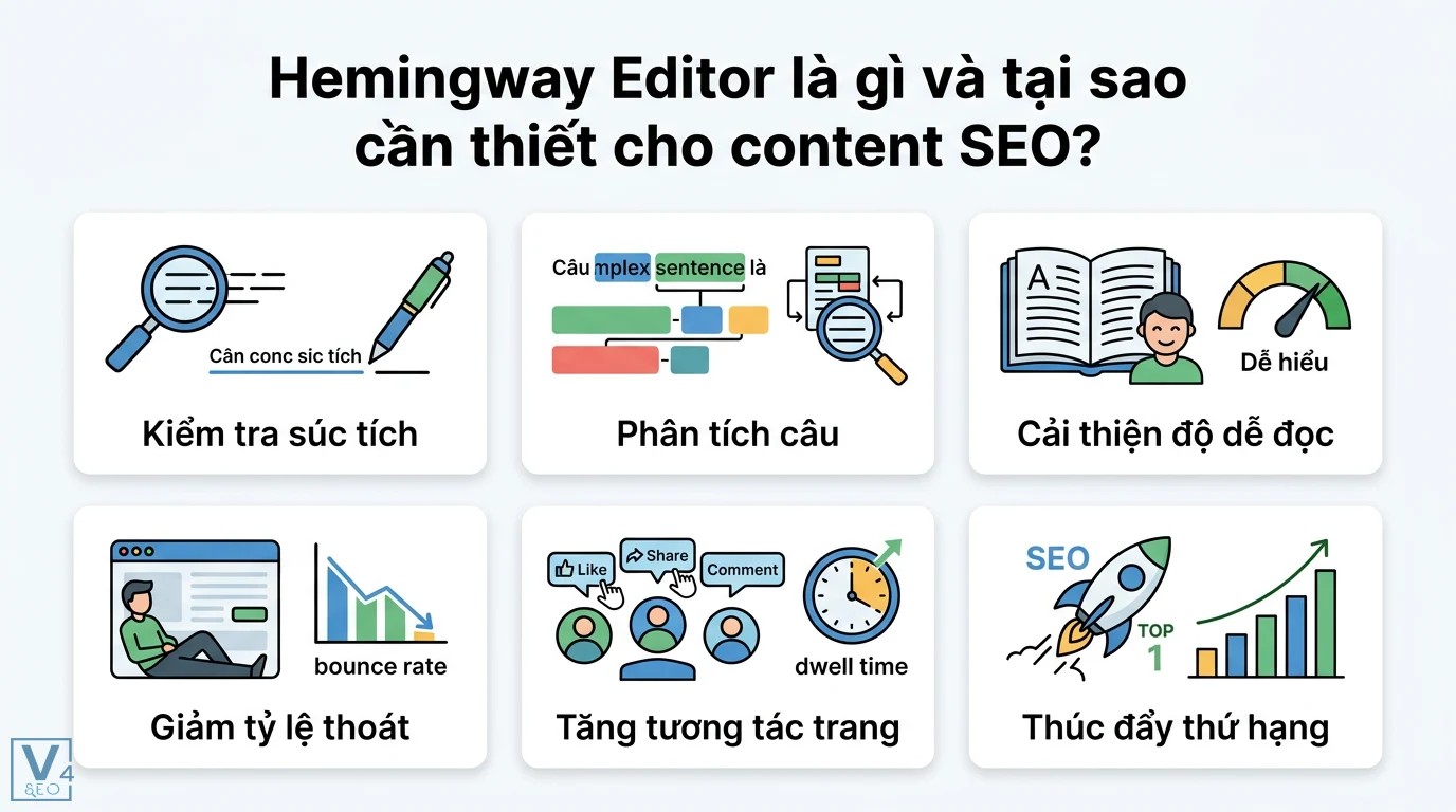 Cách tối ưu hóa nội dung với công cụ Hemingway Editor chuẩn SEO 1 Hemingway Editor giúp kiểm tra súc tích, phân tích câu và cải thiện độ dễ đọc giúp giảm tỷ lệ thoát, tăng tương tác để thúc đẩy thứ hạng SEO