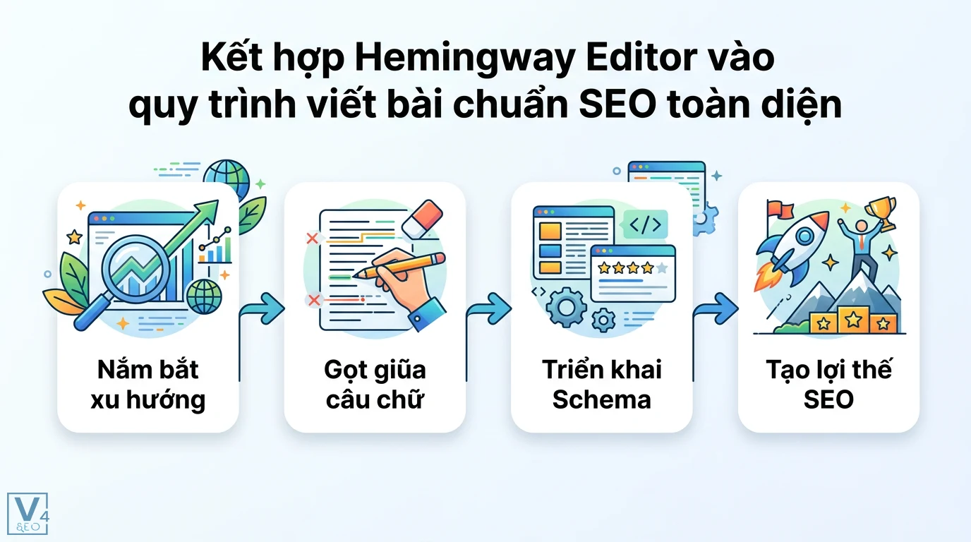 Cách tối ưu hóa nội dung với công cụ Hemingway Editor chuẩn SEO 2 Kết hợp Hemingway Editor để nghiên cứu xu hướng, gọt giũa câu chữ và triển khai Schema giúp tối ưu hóa khả năng hiển thị và lợi thế SEO