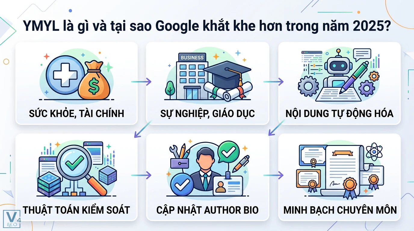 Quy định Google về nội dung YMYL năm 2025: Hướng dẫn tối ưu E-E-A-T 3 Thẩm quyền tác giả E-E-A-T qua dấu chân số, đề cập truyền thông, MXH chuyên ngành, trích dẫn chuyên gia, trang tác giả và minh bạch thông tin