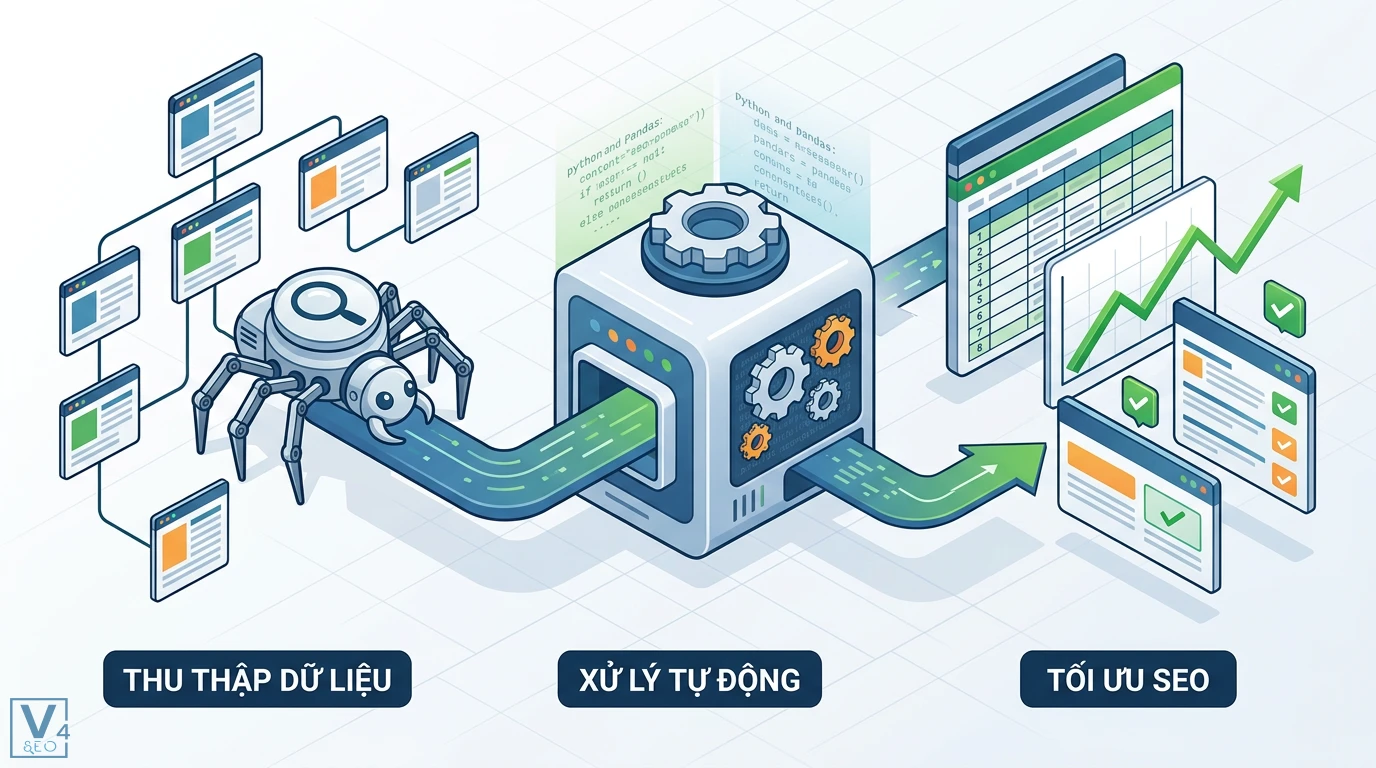 Cách dùng Python + Screaming Frog audit content hàng loạt tự động 1 Các chỉ số SEO quan trọng gồm nội dung mỏng, tỷ lệ văn bản HTML, thẻ H1 duy nhất, cấu trúc H2, liên kết nội bộ và bài viết mồ côi