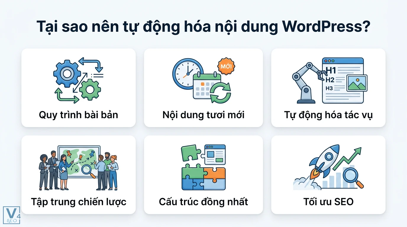 Tự động hoá nội dung với Zapier/Make cho WordPress: Hướng dẫn AI 4 Quy trình kiểm soát nội dung AI gồm cài bản nháp, xác thực thông tin, định dạng, chèn liên kết và tối ưu SEO để tránh bị Google phạt