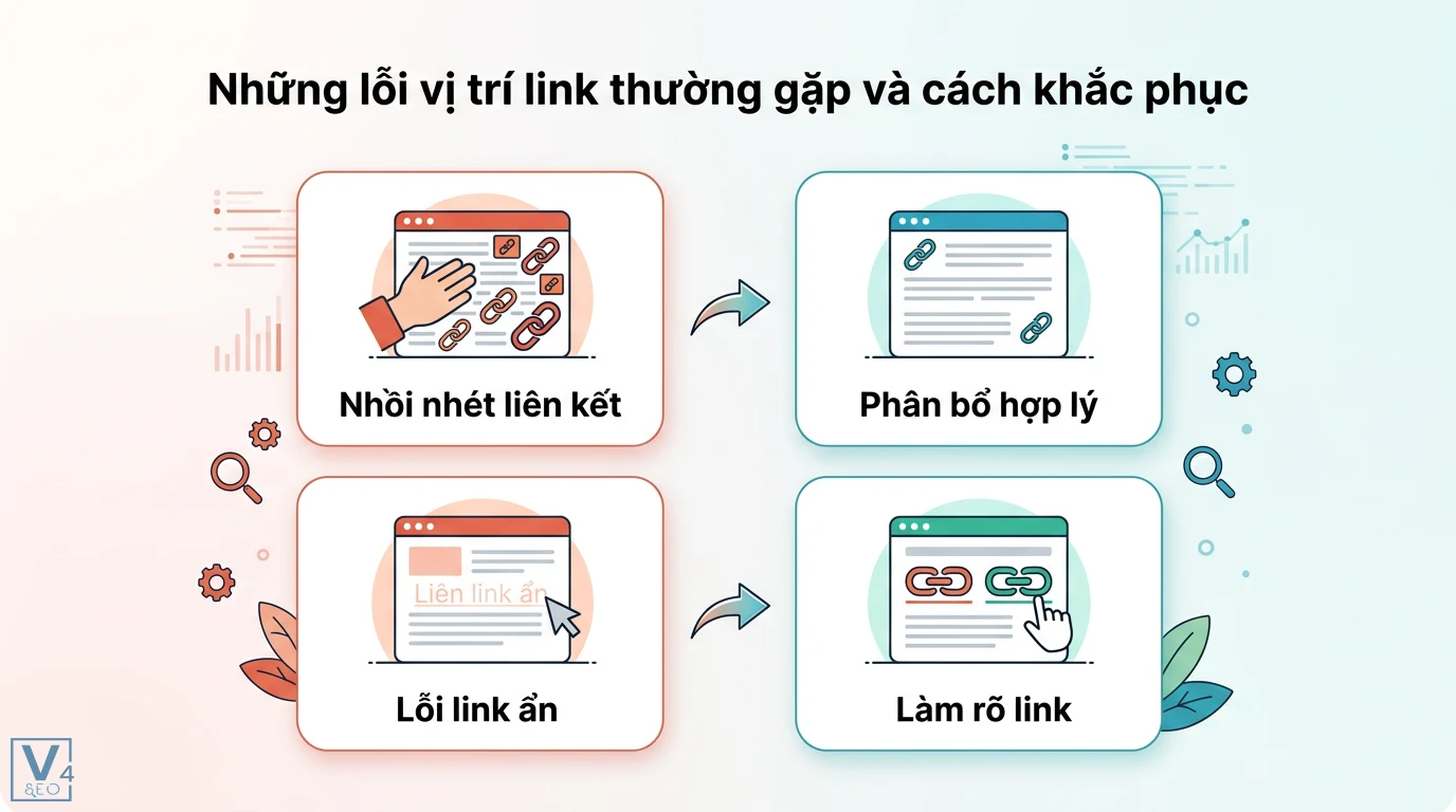 Vị trí link là gì? Cách đặt liên kết tối ưu SEO và trải nghiệm 3 Phân bổ hợp lý và làm rõ link để khắc phục lỗi nhồi nhét liên kết hoặc link ẩn giúp tối ưu hóa SEO Onpage và trải nghiệm người dùng