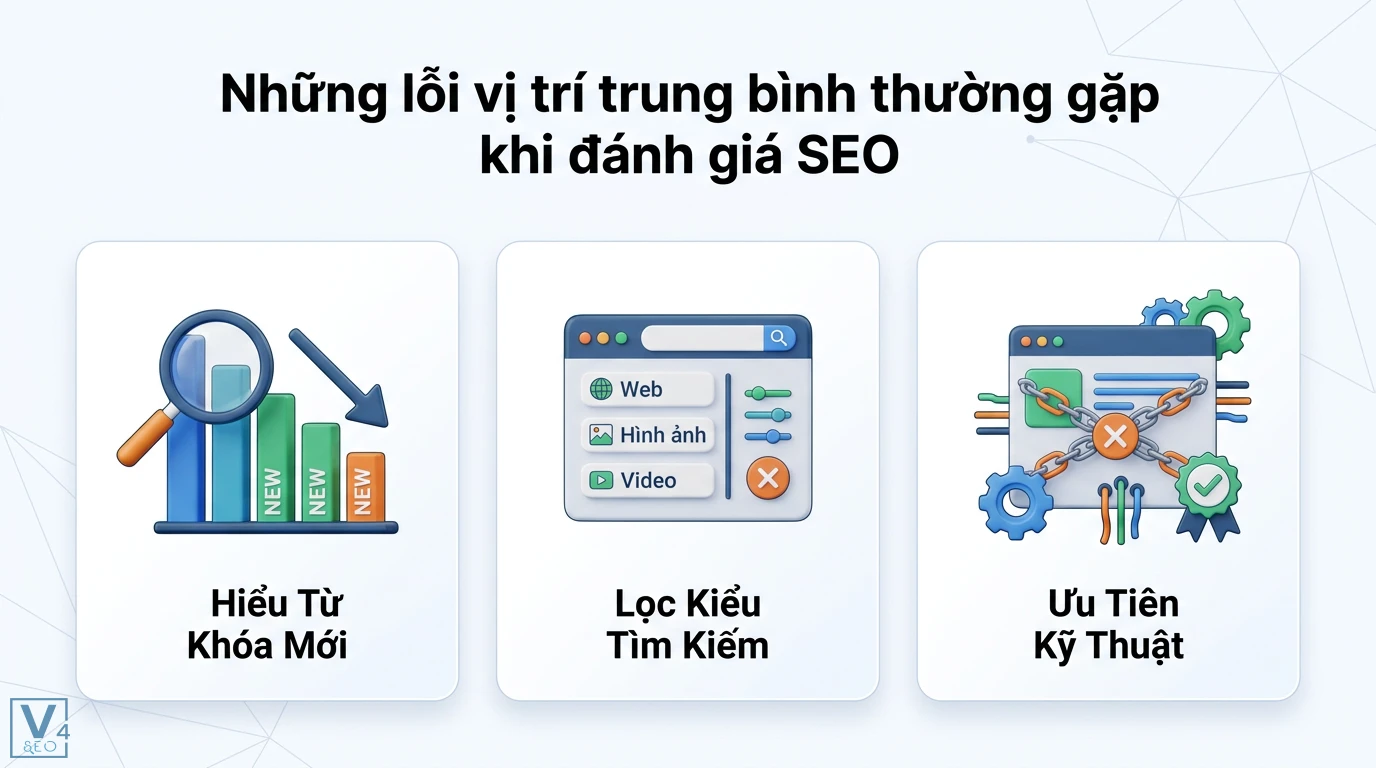 Vị trí trung bình là gì? Hiểu đúng về số trung vị và thứ hạng SEO 3 Các lỗi vị trí trung bình SEO thường gặp khi đánh giá từ khóa mới, bộ lọc kiểu tìm kiếm và các yếu tố kỹ thuật lập chỉ mục website
